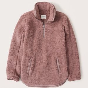 A&F Sherpa Half-Zip Faux Leather-Trim Sweatshirt